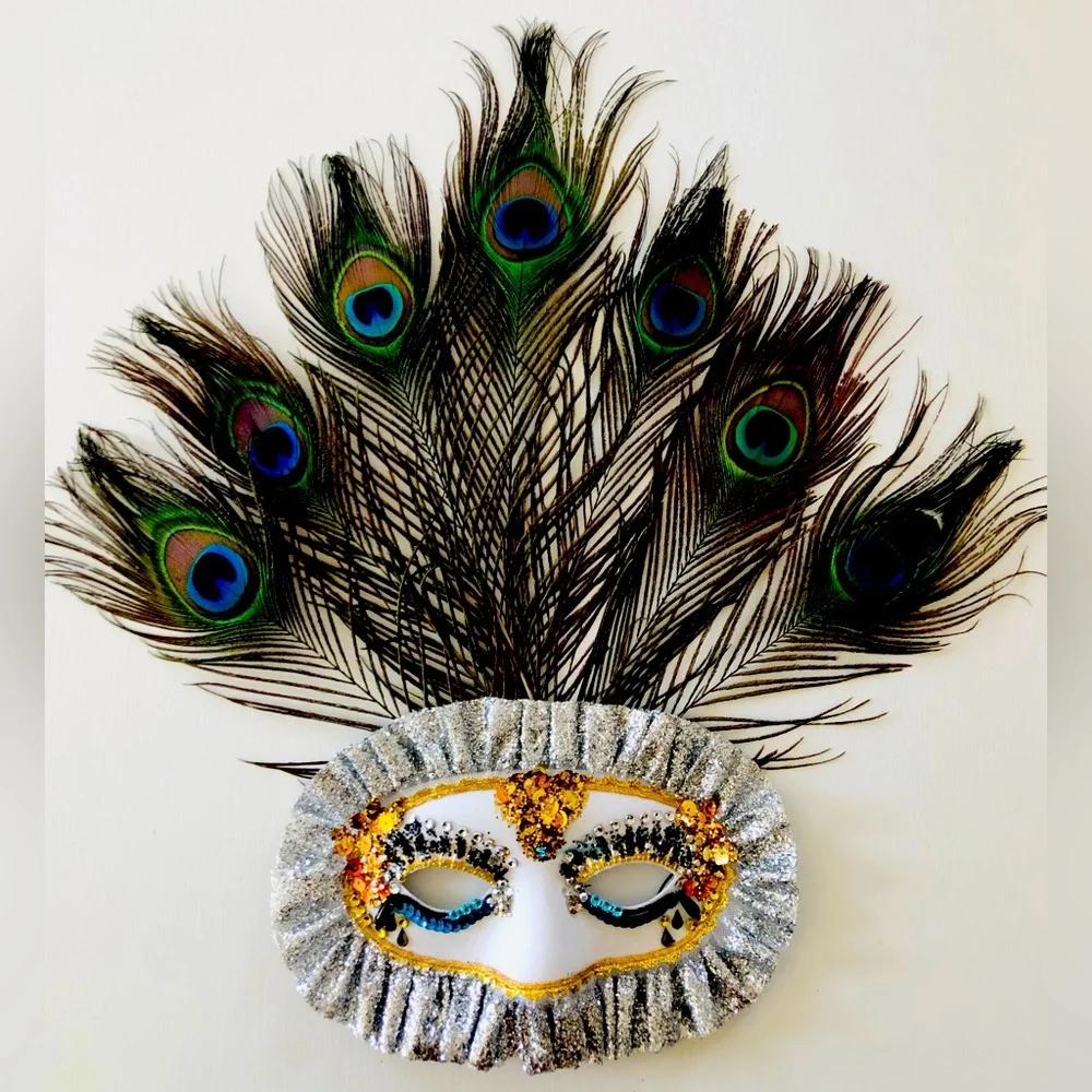 Eye mask costume Carnevale,Masquerade Mardi Gras Embellished eye mask feathers